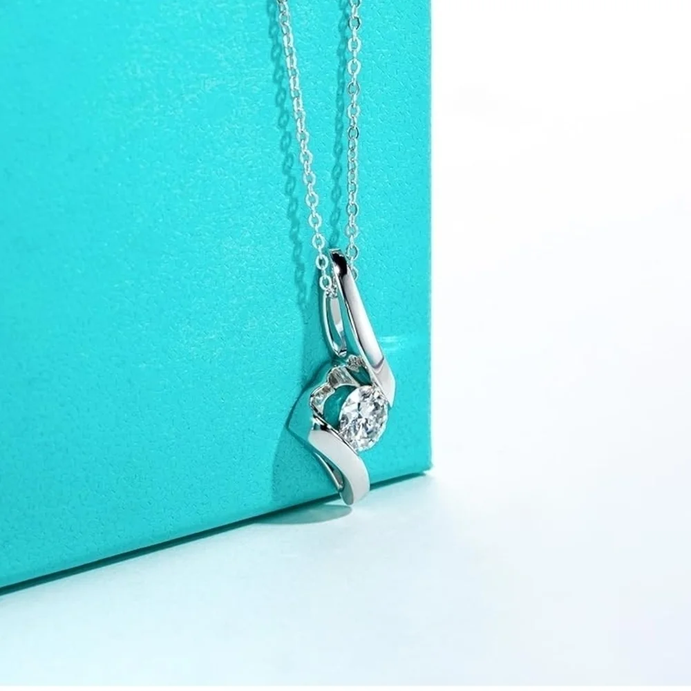 Certified 18k White Gold Pendant Necklace 1CT Moissanite Diamond S925 Elegant